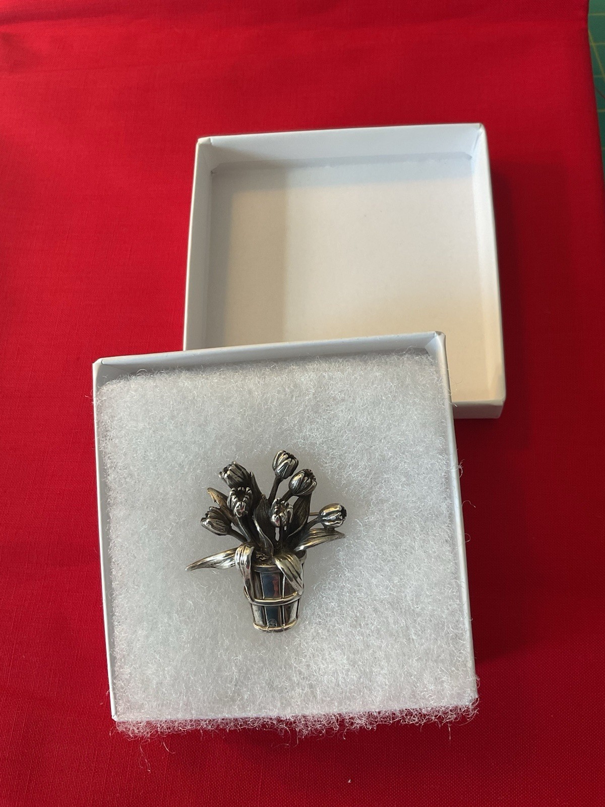 Sterling Silver Tulip Bouquet Basket Pin Brooch Vintage H&H 925 20.6g