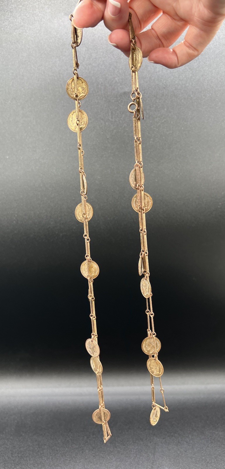 Vintage Copper Coin Necklace, 52”