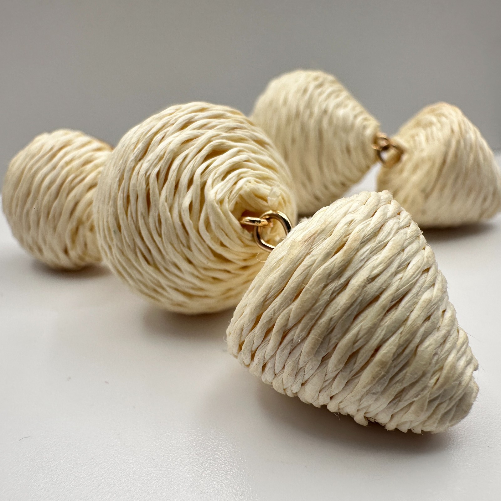 Vintage 90s Sugarfix Cream Raffia Lantern Drop Earrings Boho Geometric Dangle