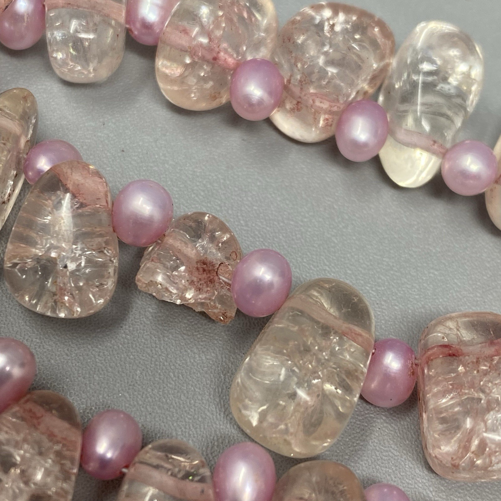 Glass Necklace Pink Crackled Baroque Teardrop Beads Fringe Layered AS IS 18″