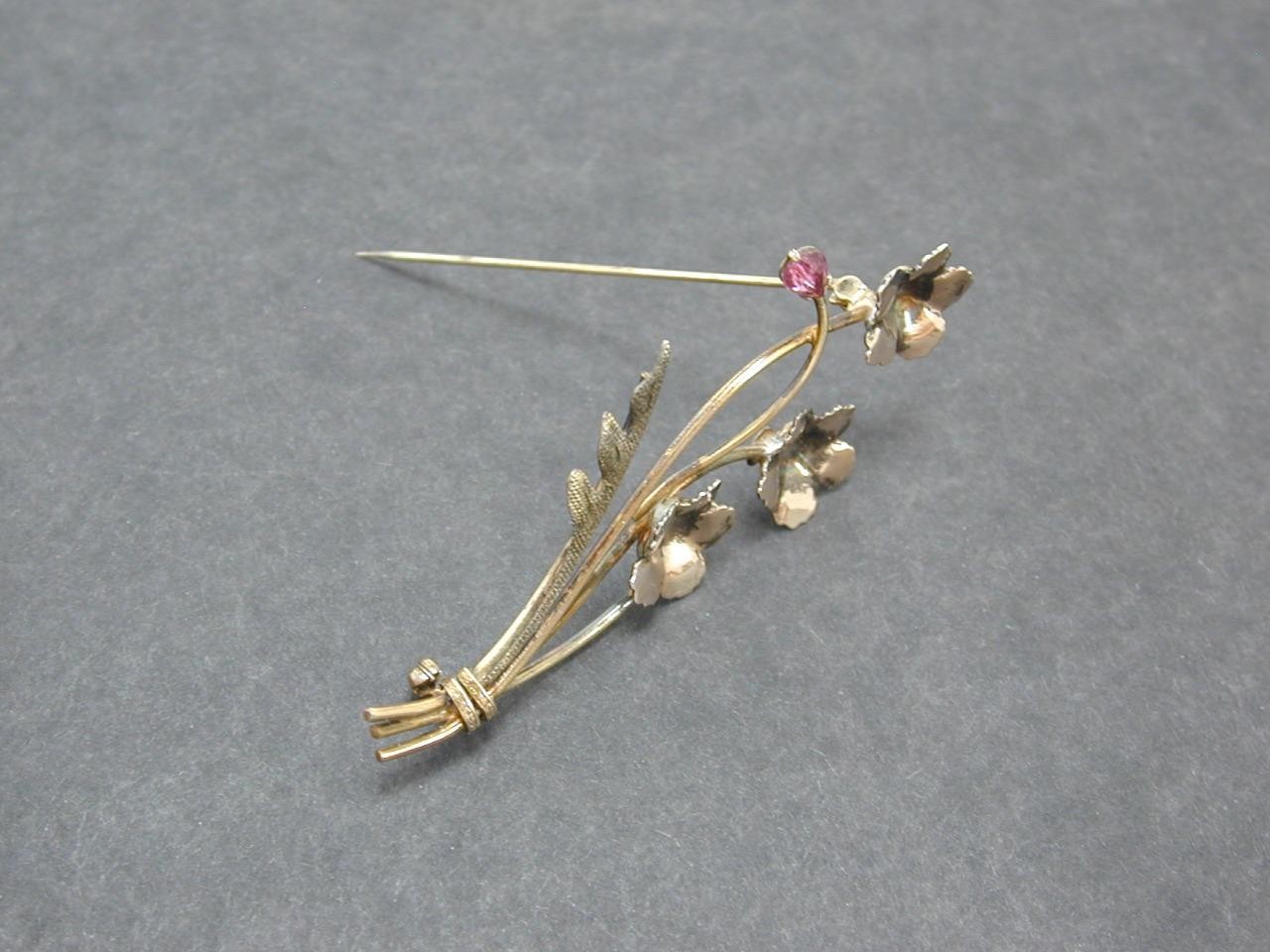 Vintage AMCO 1/20 10K Gold Filled Amethyst? Flower Bouquet Brooch Pin GF Floral