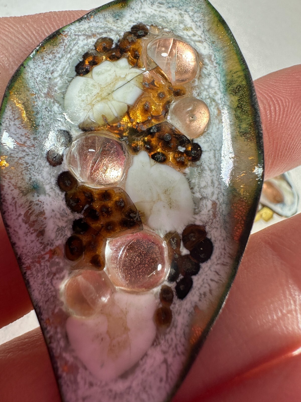 Vintage Brooch Modernist Beryl Sheldon Copper Enamel Glass Clip On Earrings Set