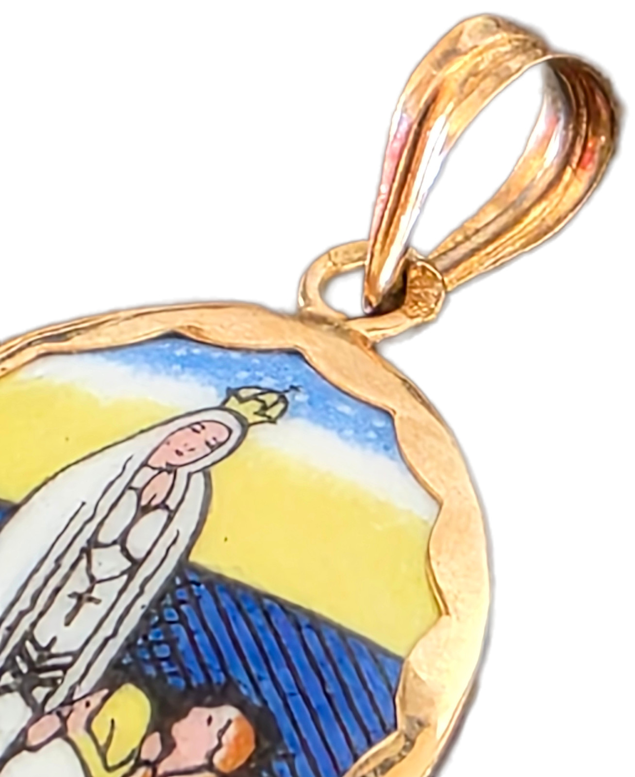 Antique Enameled Gold Medal Virgin Mary Madonna Pendant – 18K Gold