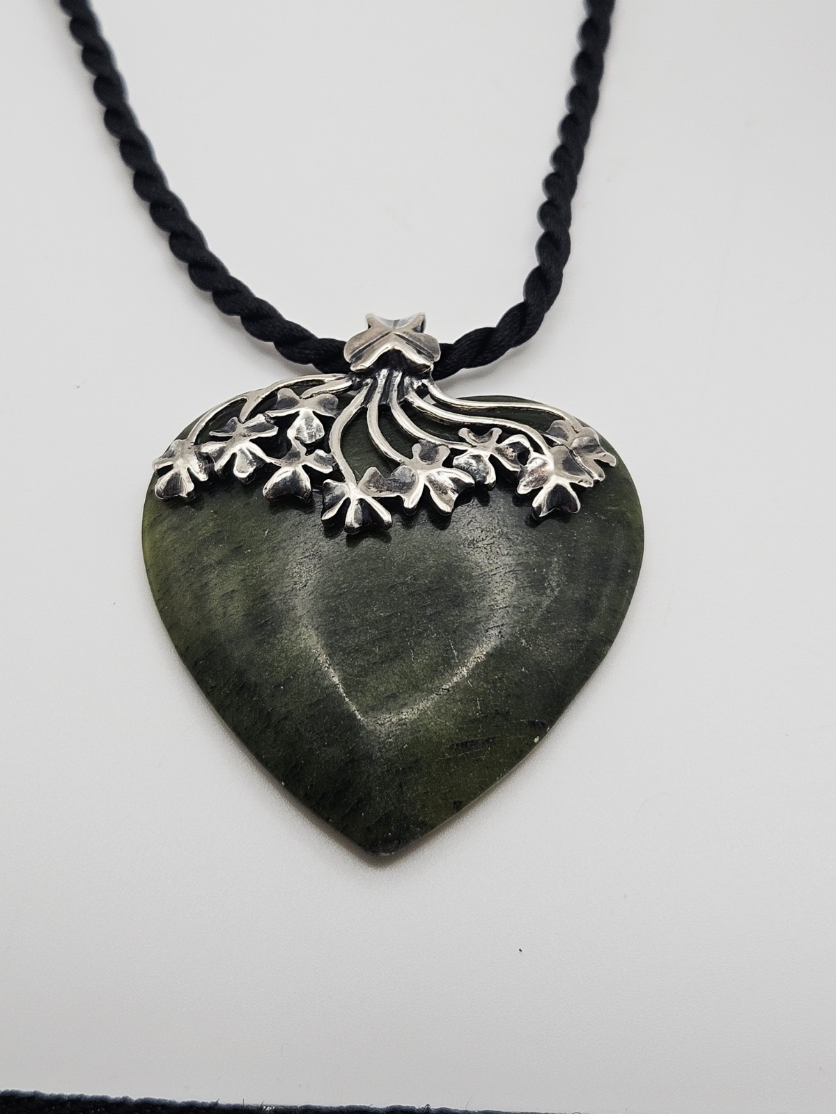 Sterling Silver Irish Connemara Marble Heart & Clover Bail Pendant Necklace 18″