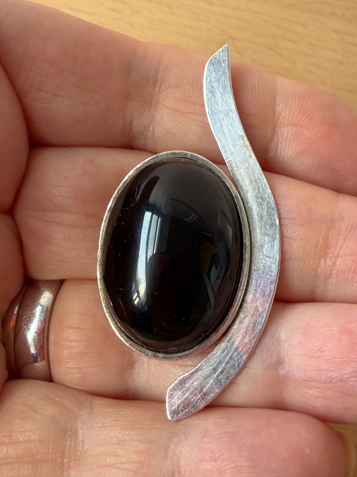 Vintage 925 Sterling Slver Large Oval Black Onyx “Component” For Pendant Repair