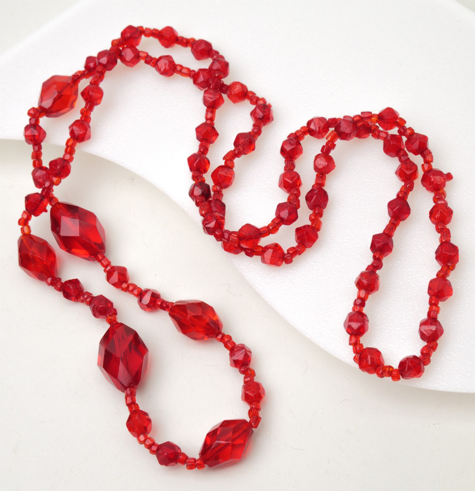 Ruby-Red Czech Glass Faceted Crystal Beads Graduated Necklace