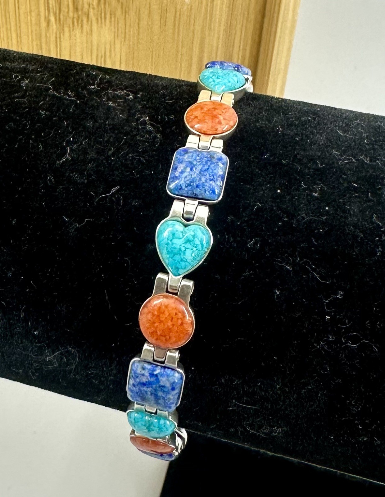 CAROLYN POLLACK Sterling Silver Lapis Lazuli Turquoise Coral REVERSIBLE Bracelet