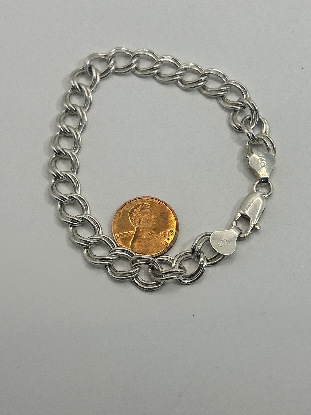 Vintage .925 Sterling Silver 7.5 mm Double Link Chain 7″ Starter Charm Bracelet