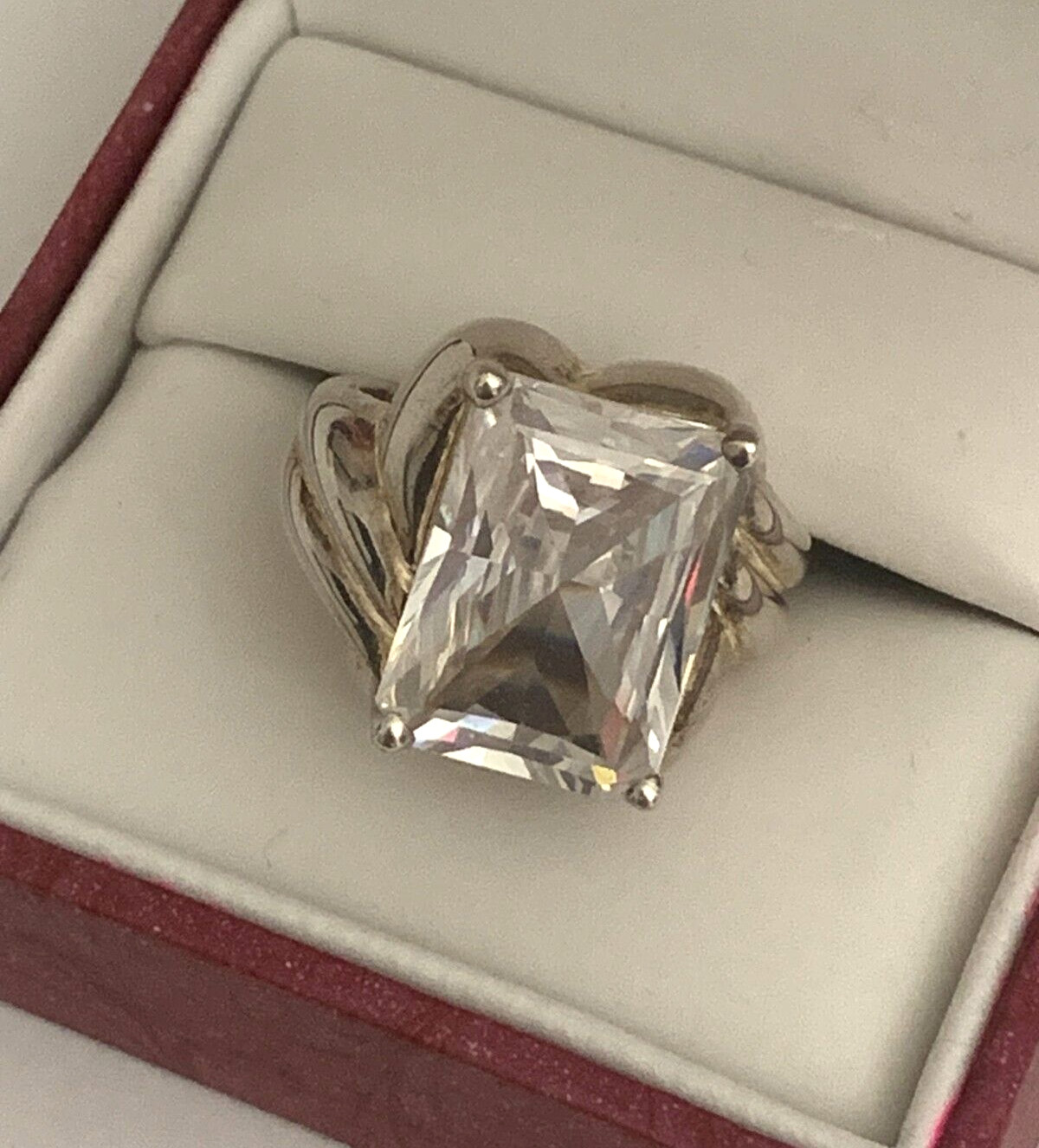 Clyde Duneier CID Sterling Silver 925 Ring Emerald Cut Rock Crystal Size 8 VTG
