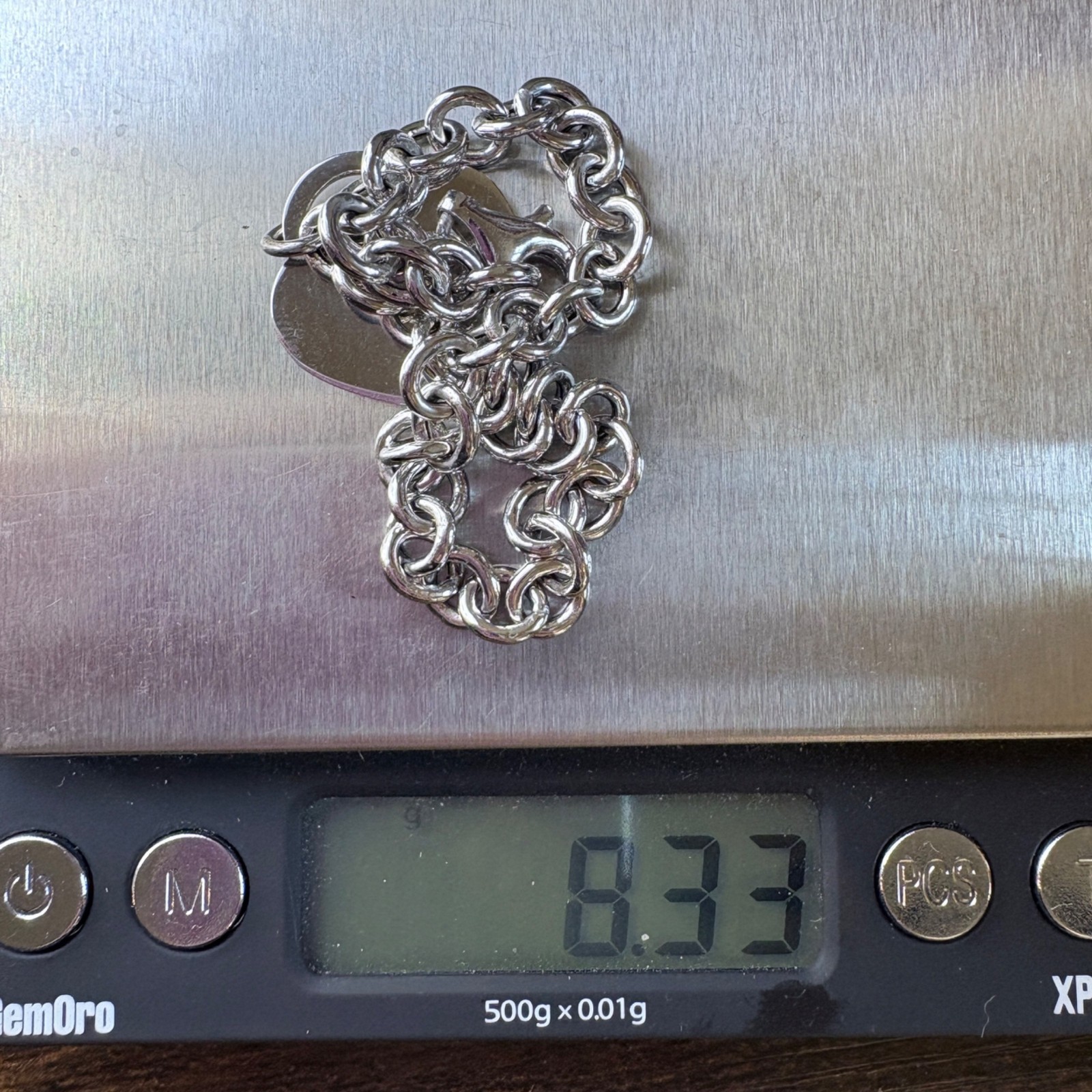 Heart Tag Round Link Chain Bracelet VTG Sterling Silver 925 Size 7.5″ Length