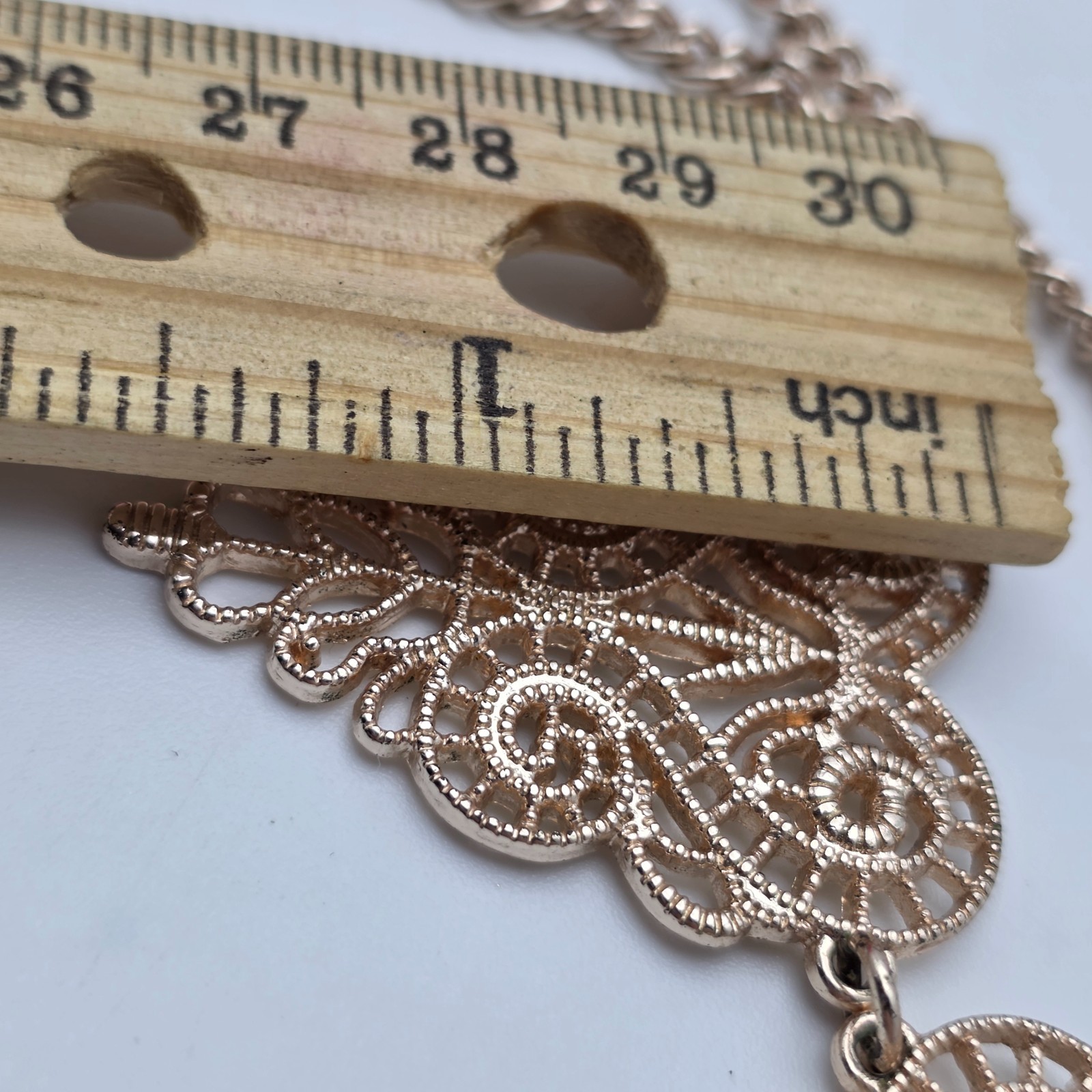 Gold Tone Filigree Heart Panel Link Necklace 17.5 in
