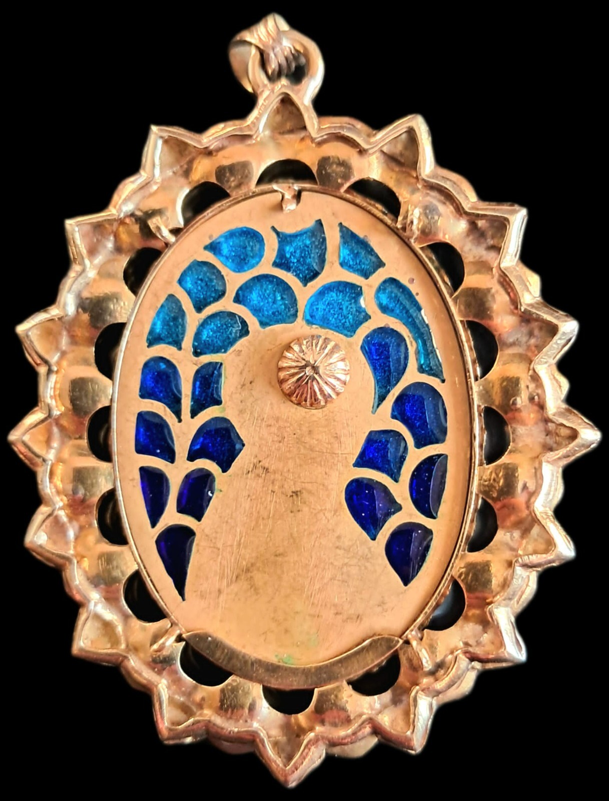 Fine Antique Art Nouveau 18K Gold Plique a Jour Virgin Mary Pendant Ca 1900