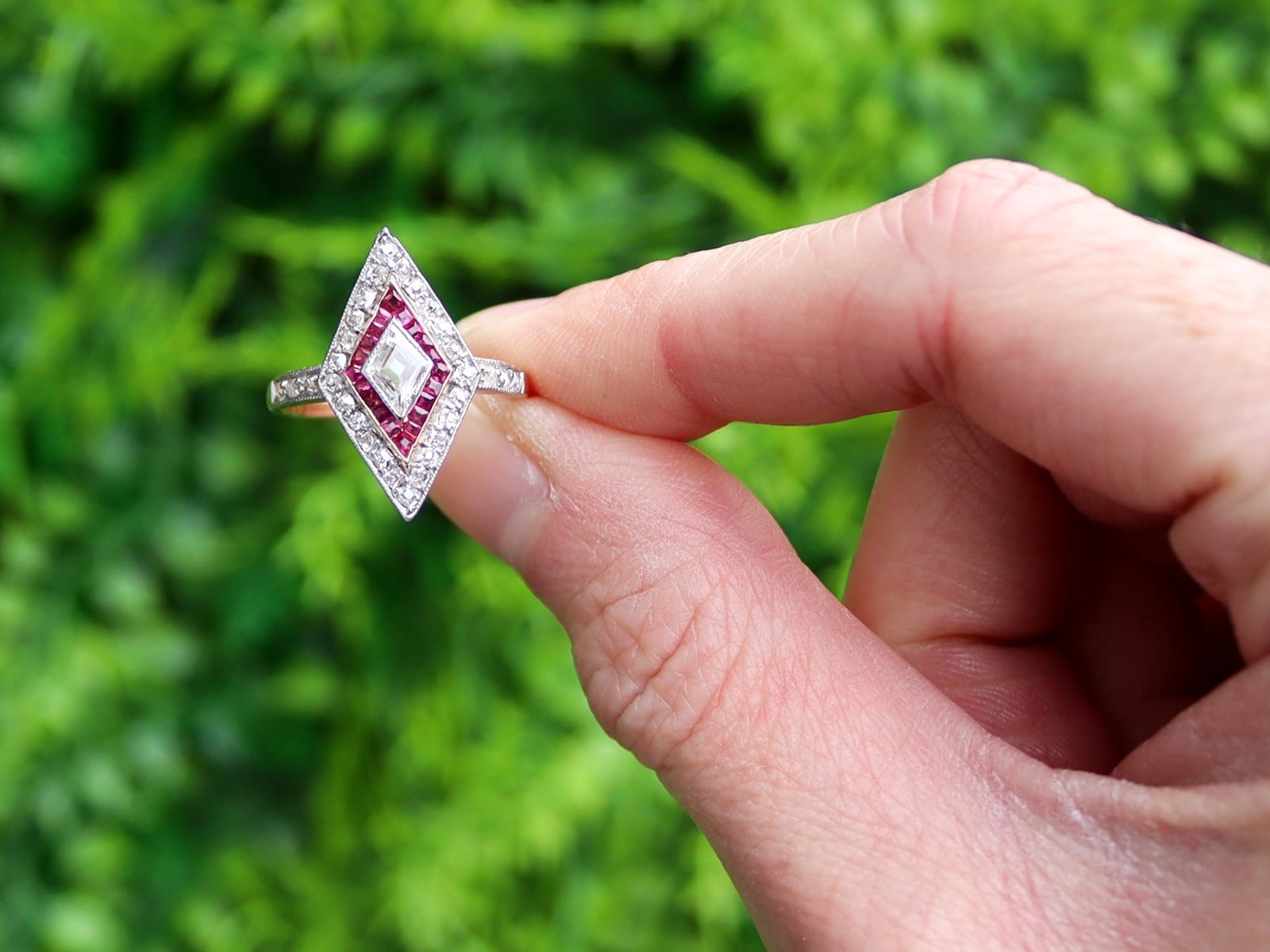 Antique 0.23Ct Ruby and 0.97Ct Diamond 18k Rose Gold Dress Ring Circa 1910