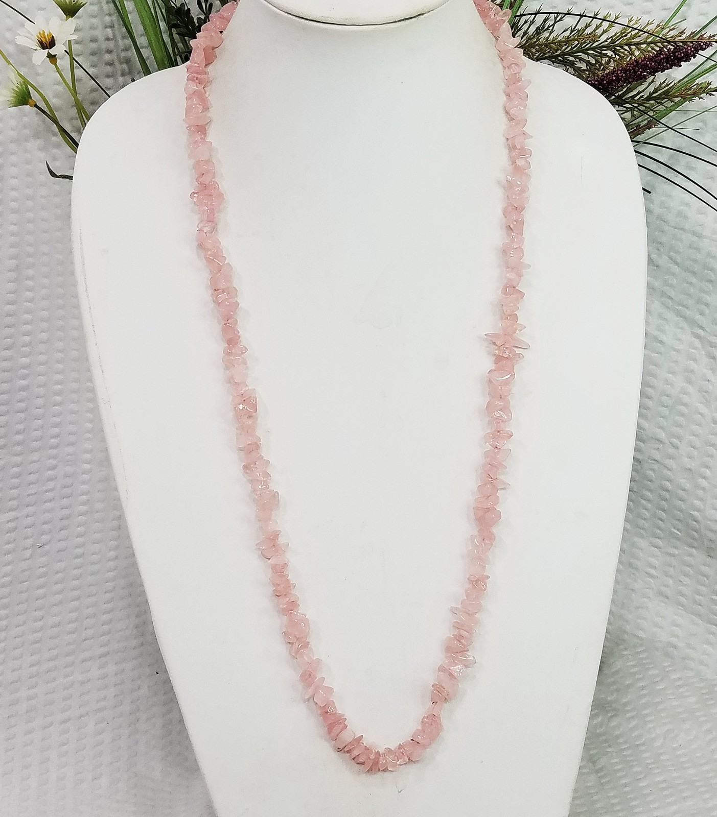 Vintage Genuine Rose Quartz Nugget Continuous Loop 32″ Necklace
