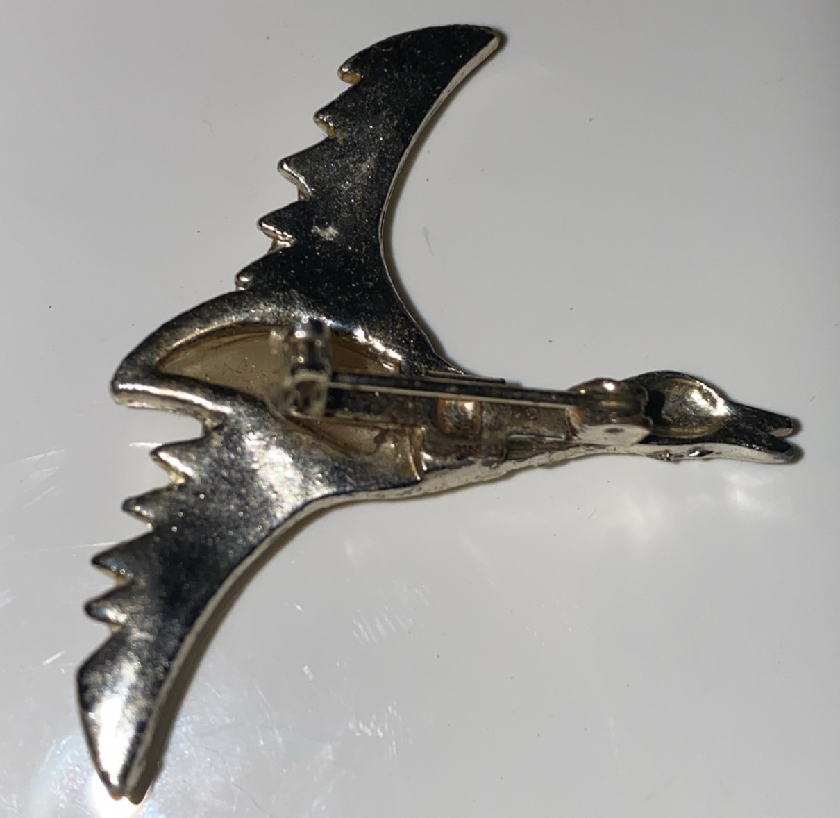 Vintage Rhinestone Flying Duck Brooch Silver Tone 1.5″ X 2”