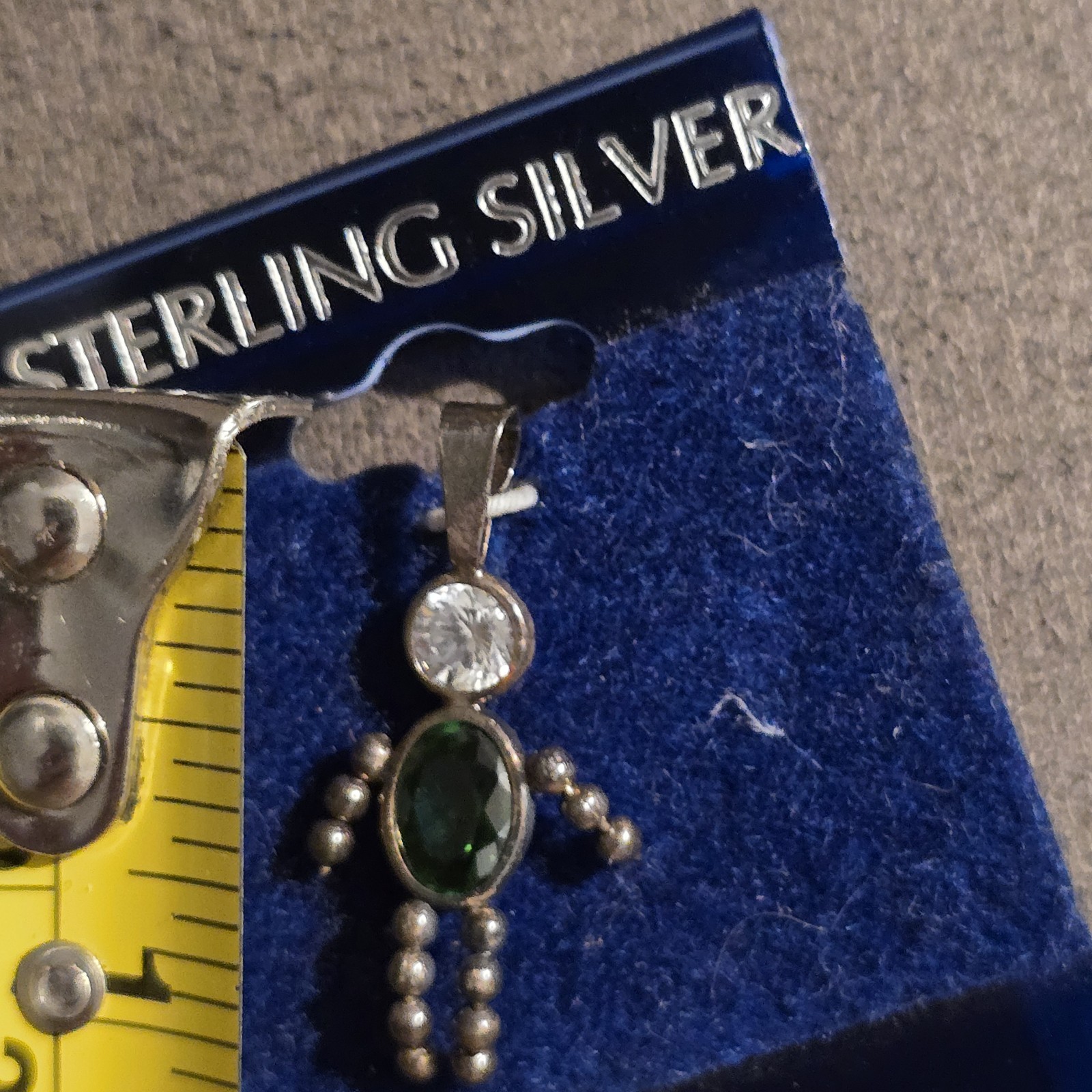 Vtg. May Sterling Silver Emerald Cubic Zirconia Birthstone Stick People Charm