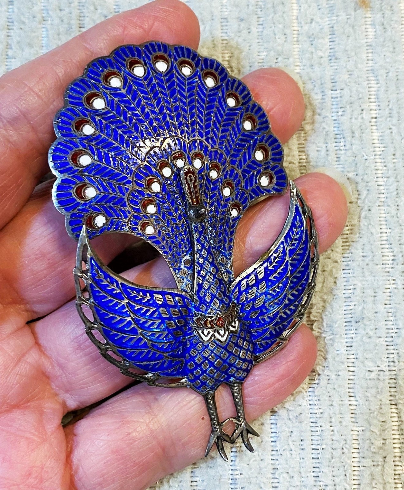 VTG STERLING SILVER PURPLE ENAMEL CHINESE EXPORT SILVER GILT PEACOCK PIN BROOCH
