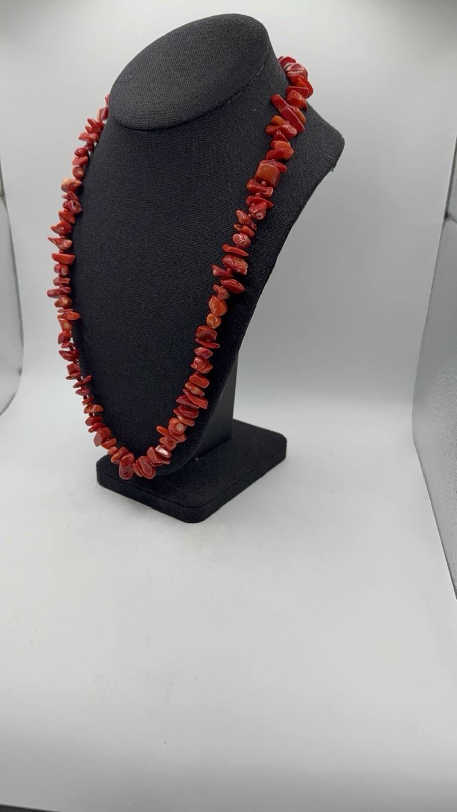 Genuine Natural Nugget Red Coral Bead necklace 22” Silver tone Clasp