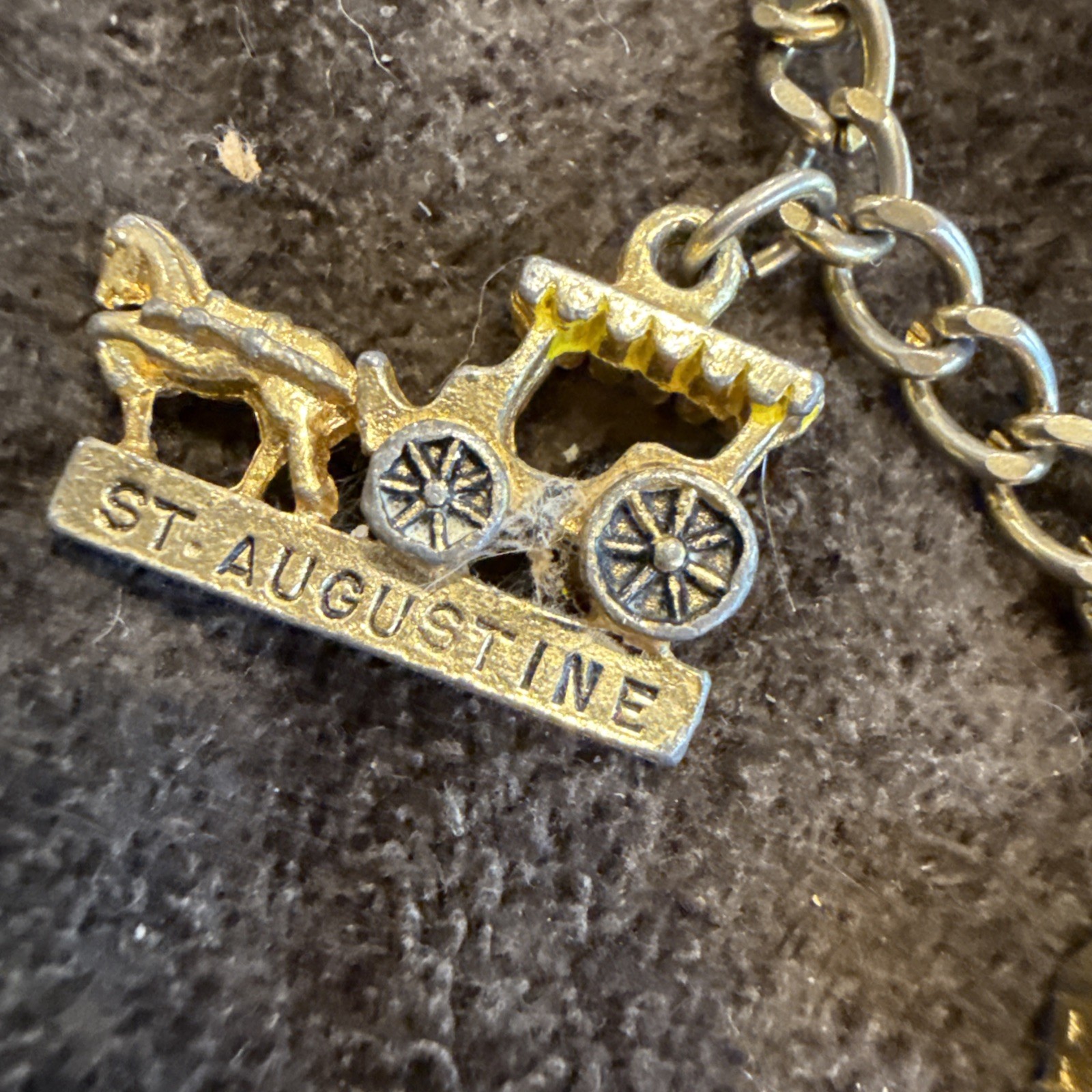 Vintage Saint Augustine Charm Bracelet Buildings Enamel Gold Tone Rope