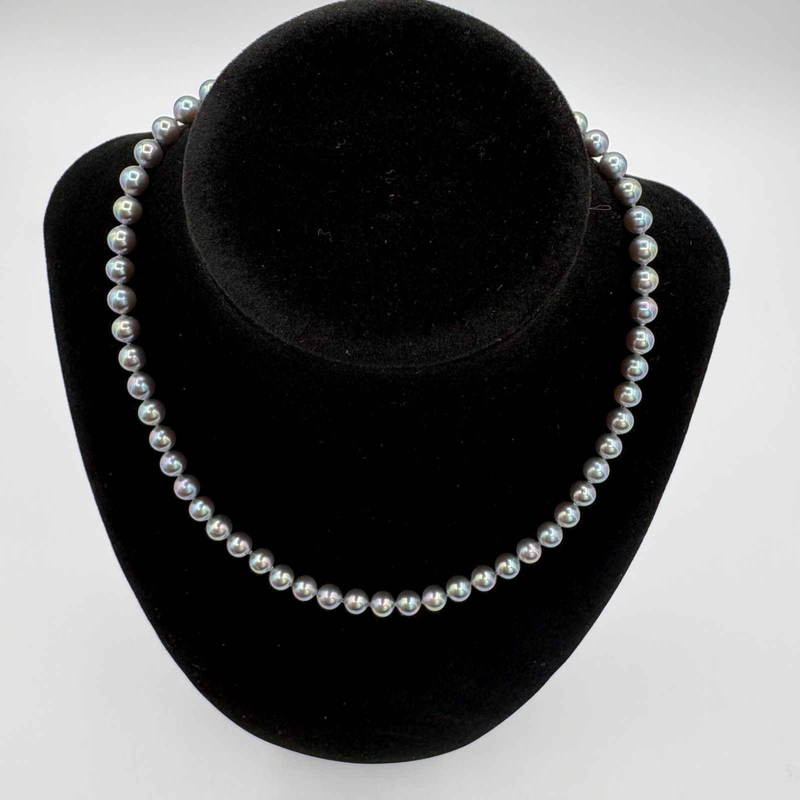 Vtg Hand Tied Tahitian Peacock Faux Pearl 16″ Necklace 925 Clasp