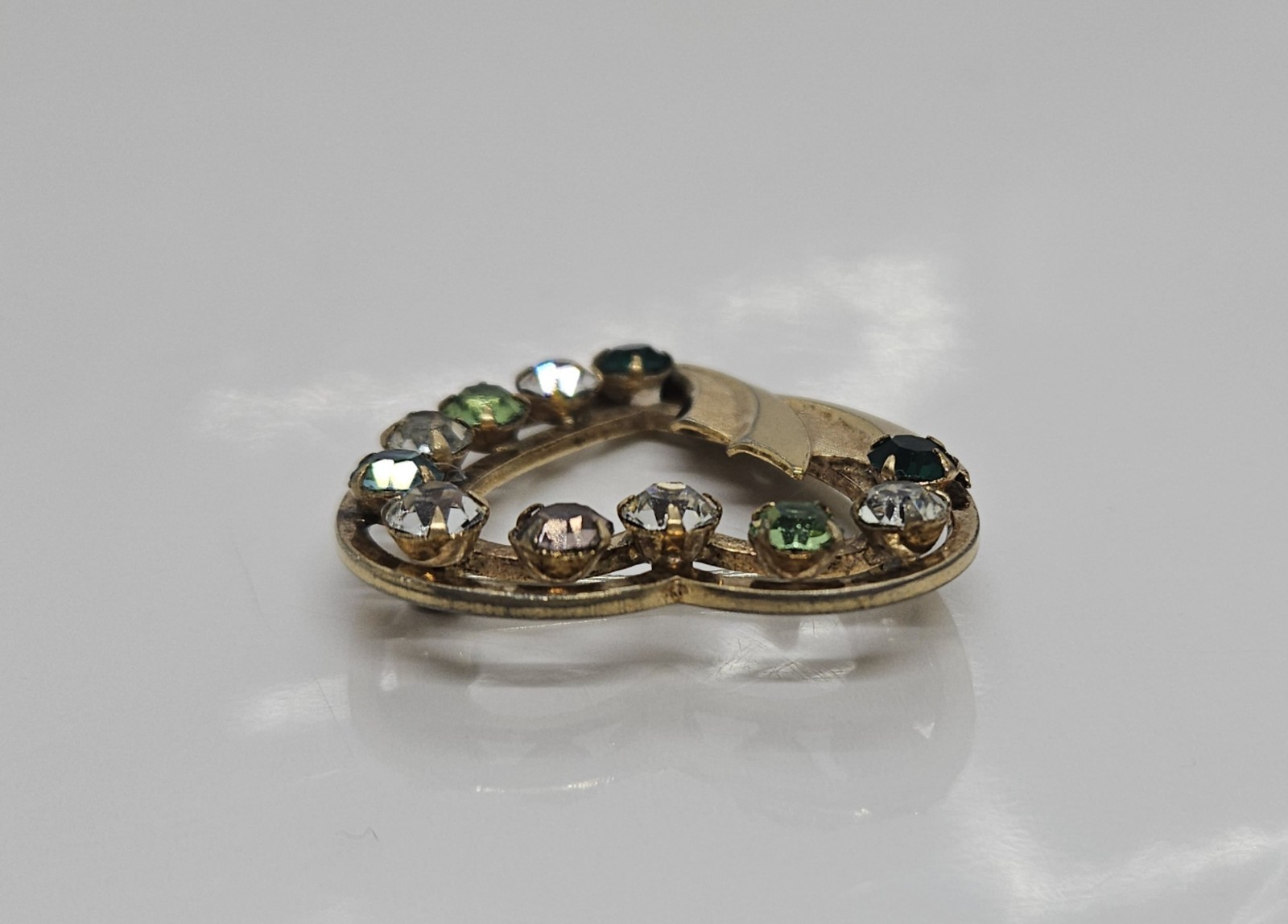 Vintage 1/20 12K GF Gold Filled Heart Pin Rhinestones 1 1/4″