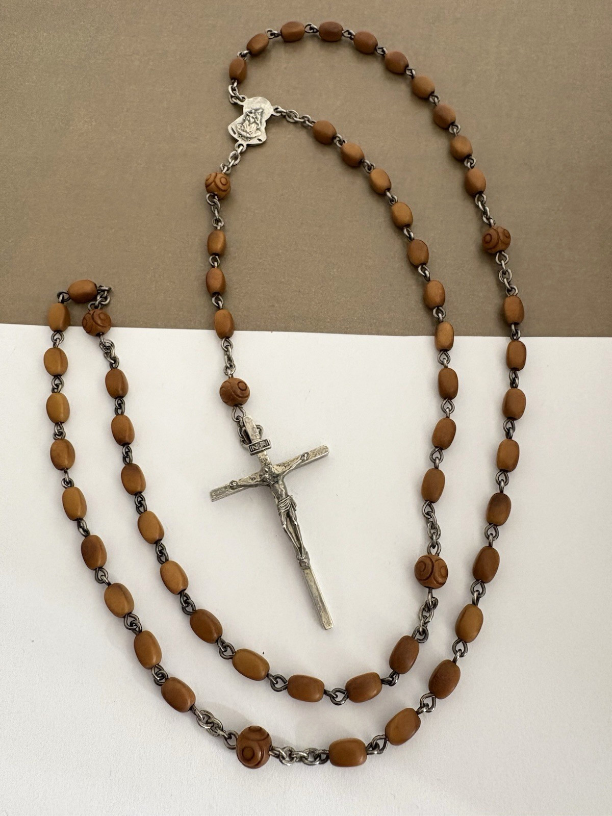 Antique Vintage Sterling Silver 925 ITALY Catholic Rosary Carved Beads Necklace