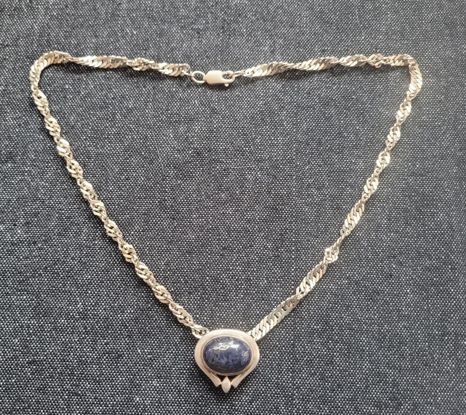 Vintage Sterling Silver Twist Miami Cuban Chain With Lapis Lazuli Pendant Blue
