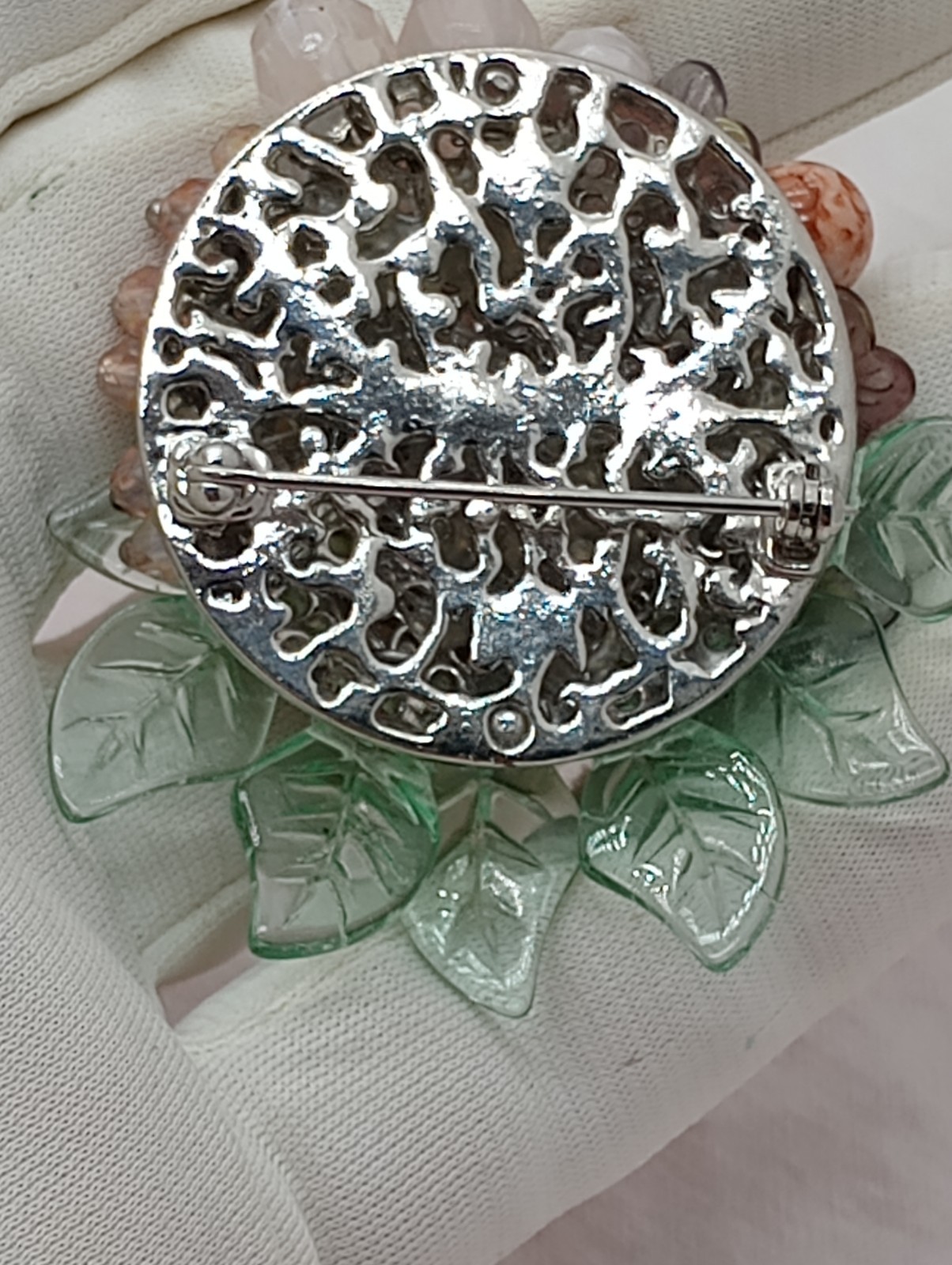 Vintage Unsigned Miriam Haskell Inspired Glass Cluster Brooch Pin