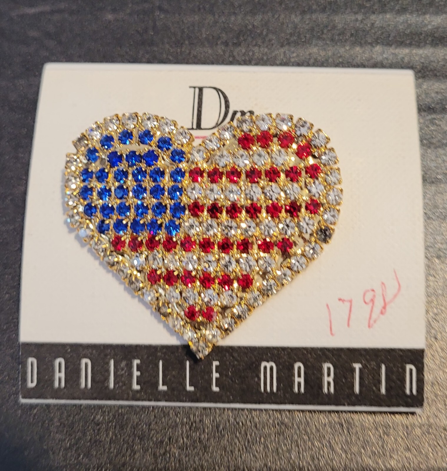 Flag Pin Brooch Rhinestone Heart Shape Flag Pin Brooch Danielle Martin