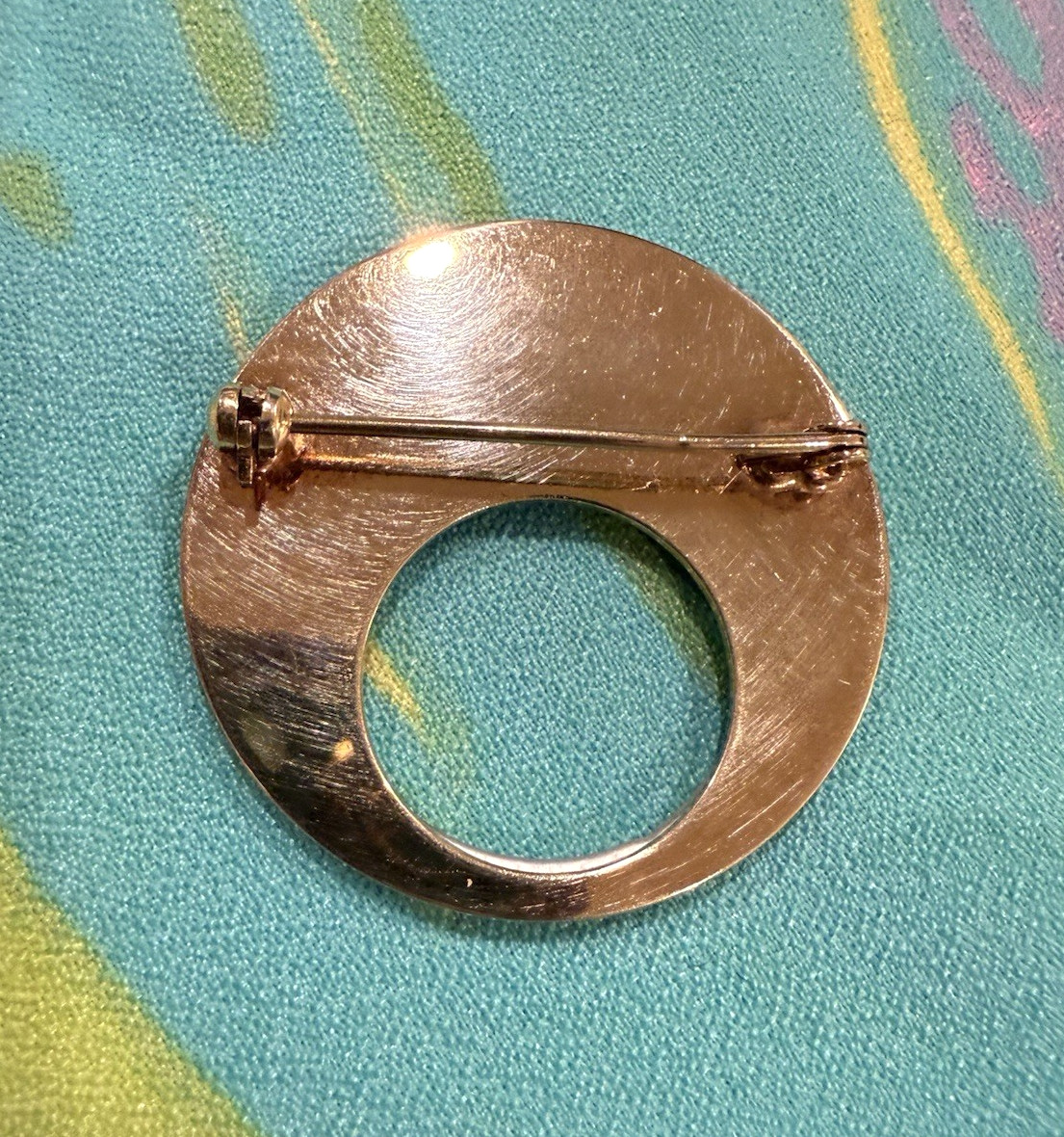 Vintage Mother of Pearl Rose Brass Infinity Circle Brooch 1940s