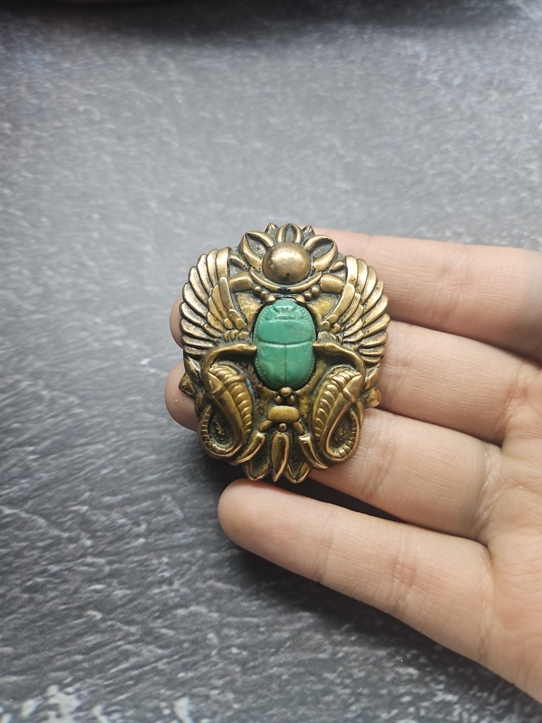 Vtg 1930s-1950s Rare Egyptian Revival Scarab Brooch Bond of Love