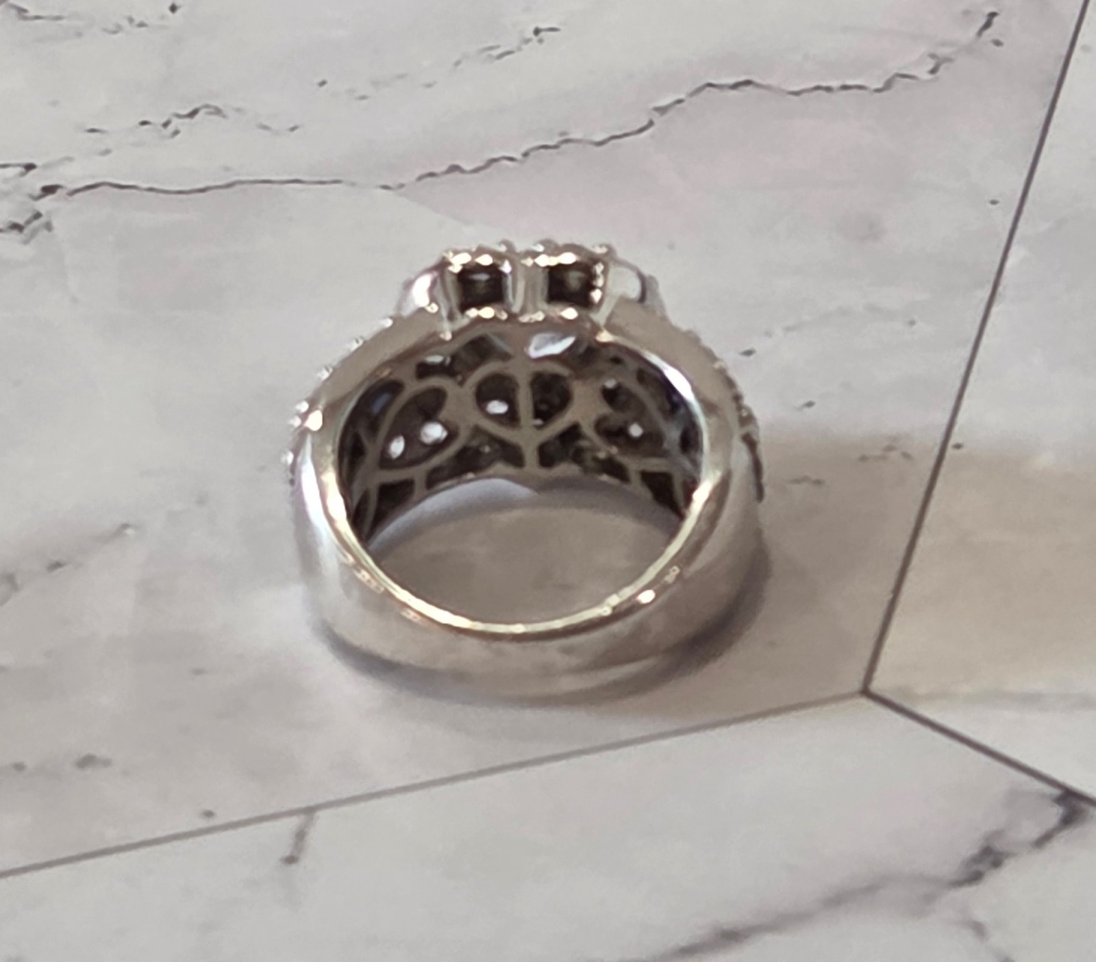 VINTAGE Blue & White CZ 925 Silver Always & Forever Bridal Wedding Ring sz 5