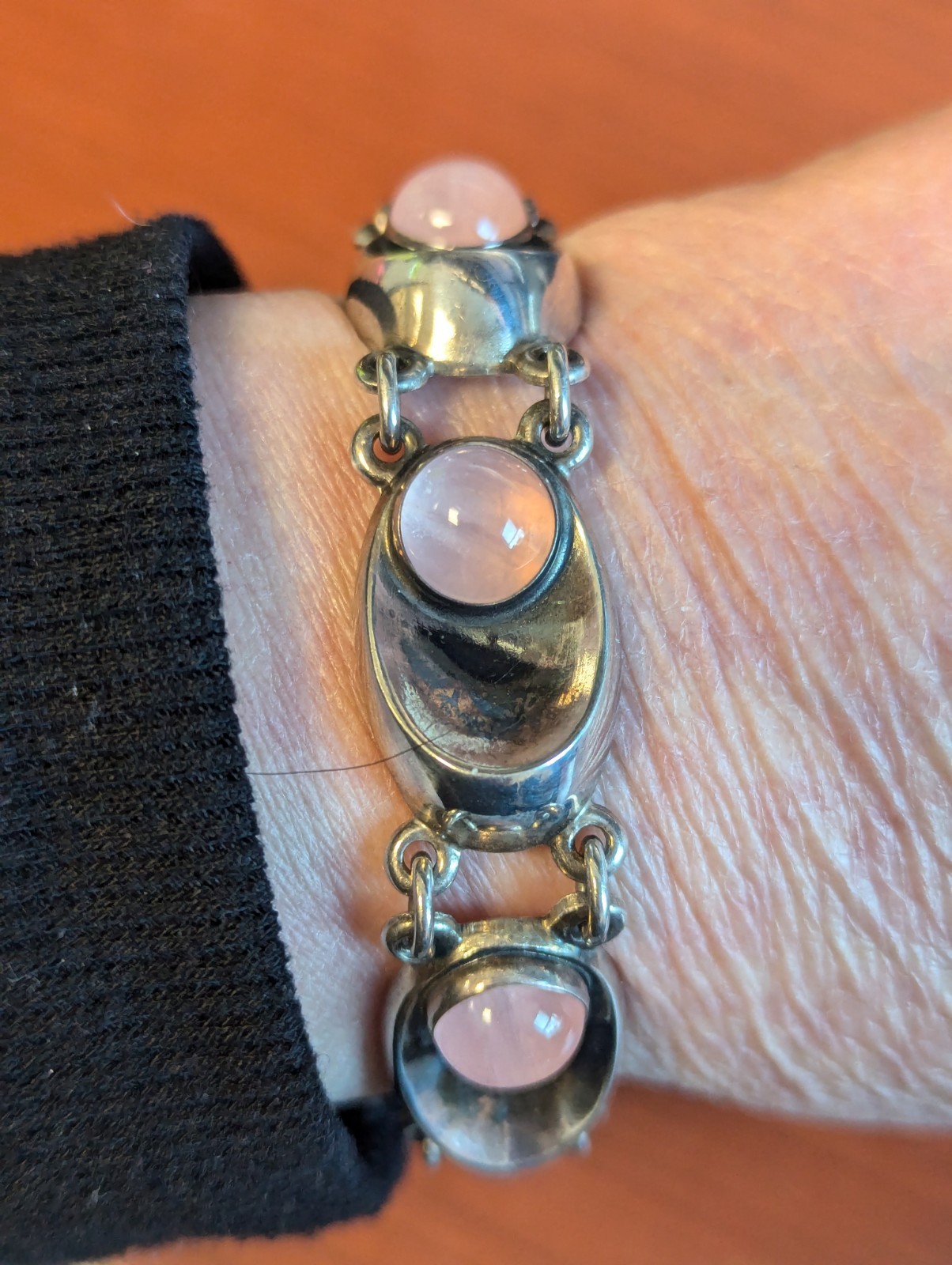 Niels Erik From modernist rose quartz And Sterling Bracelet, Earrings And…