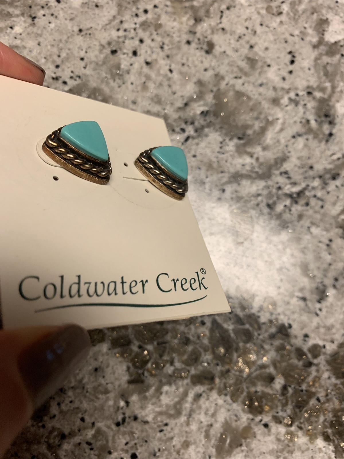 Vtg New Coldwater Creek Sterling Silver Stud Earrings Triangle Rope Bezel Mexico