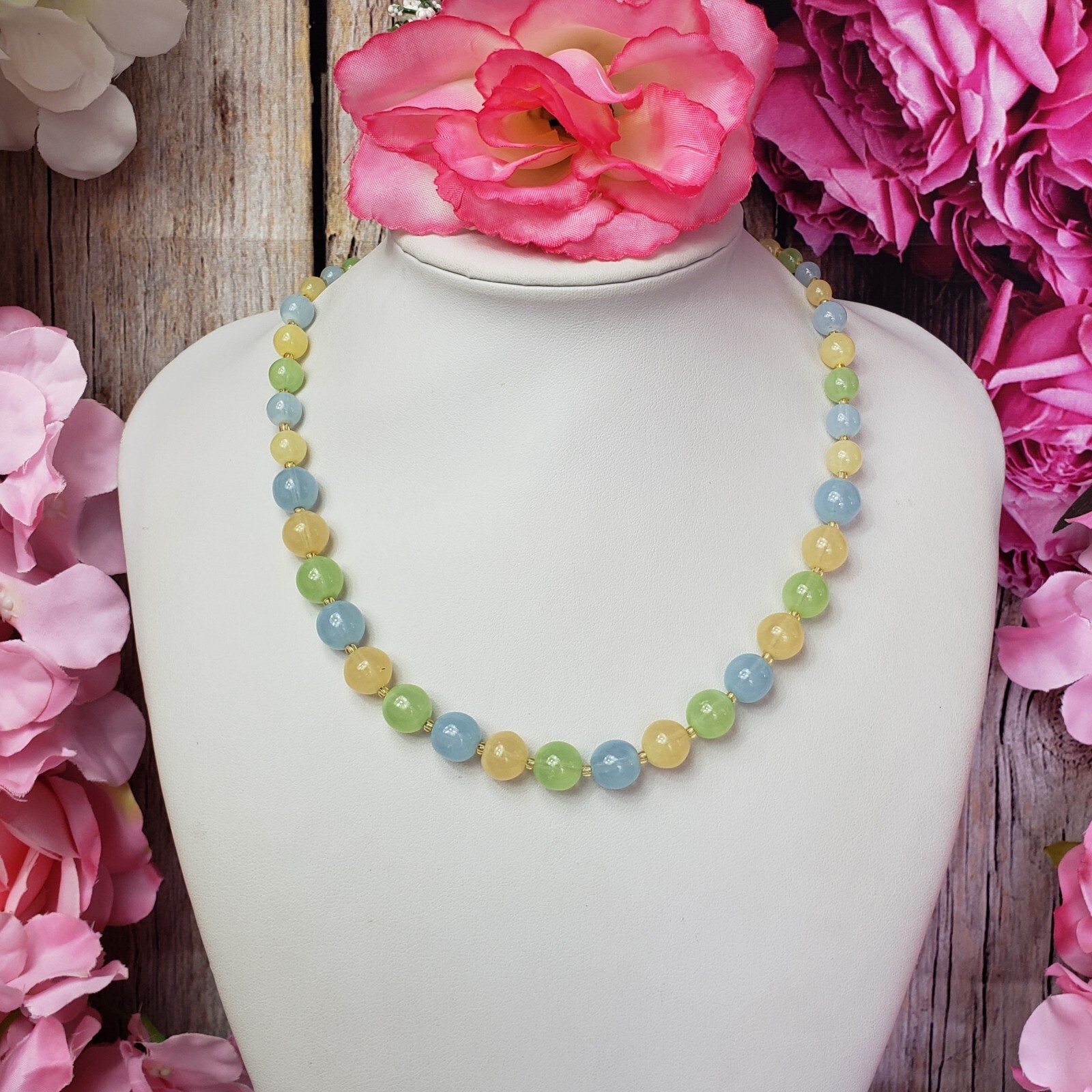 BOHEMIAN Pastel Glass Bead Choker Necklace Boho Multi Color Bead Collar