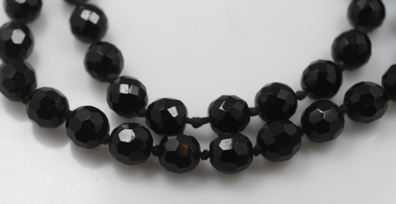 Vintage 2 PC black glass faceted beaded necklace W. Germany Austria 17 & 18″