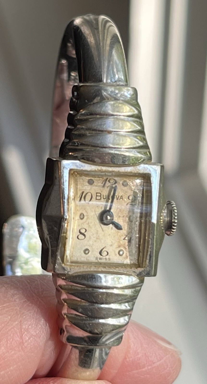 1957 Women’s Bulova Bangle Bracelet Watch. Manual Wind. 10k Rolled Gold Plate.