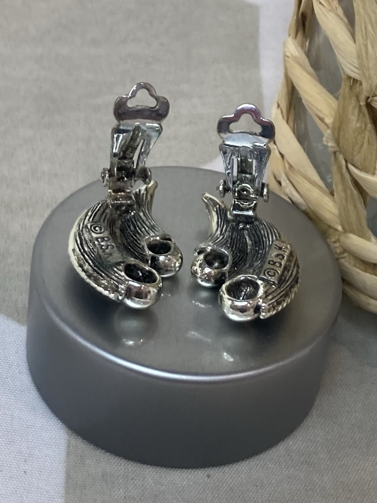 Vintage Signed BSK Silver Tone Clip-On Scroll Earrings – Approximately 1/2” Long