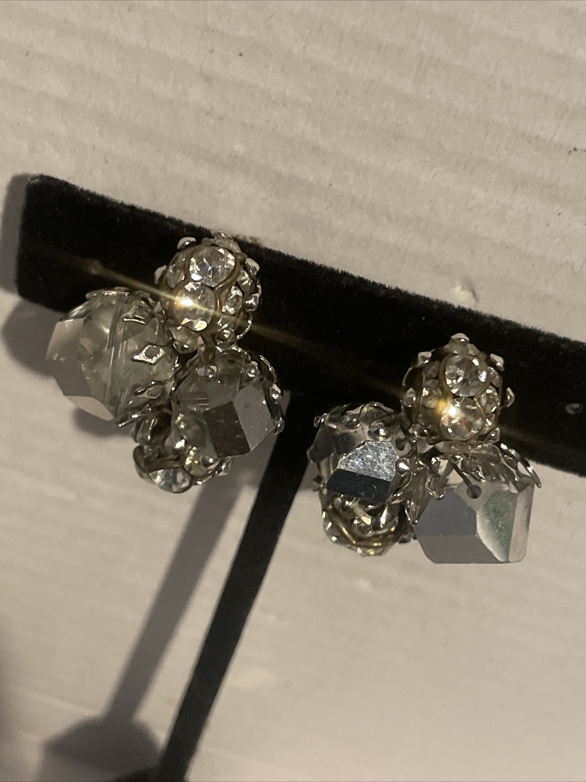 Vintage Vogue Clear Crystal And Rhinestone Silver Art Deco Beaded Clip Earrings
