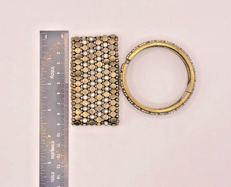 Set of 2 Vintage Gold Plated Adjustable Bracelets With Simulated Diamond Stones