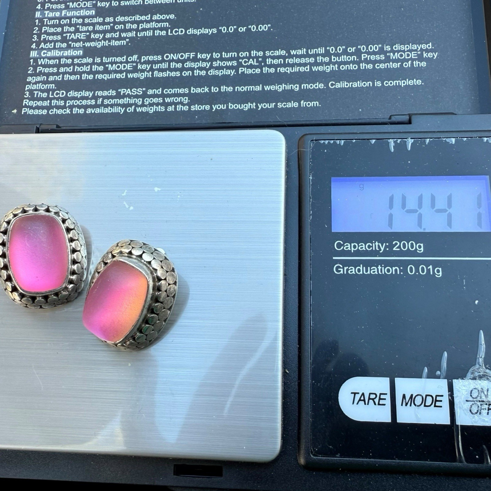 VTG Amy Kahn Russell Celestial Quartz Color Shift Sterling Clip Earrings Pink