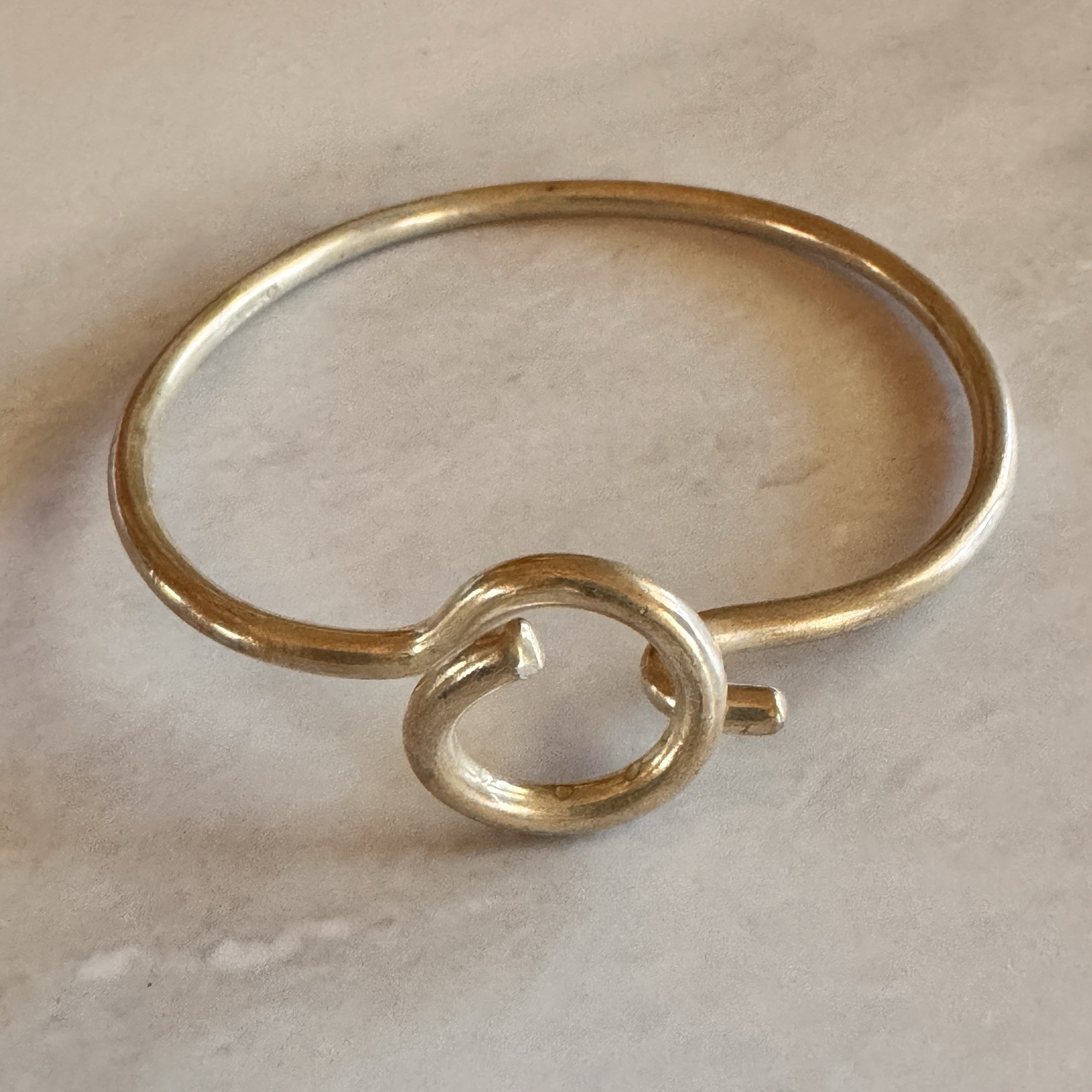Sterling Silver Modernist Hook Clasp Bangle Bracelet 12.9g Minimalist