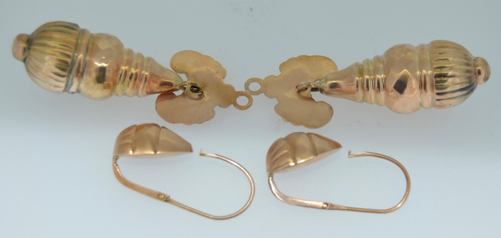 4.25 Inch Victorian 10k Rose Gold Day & Night Earrings