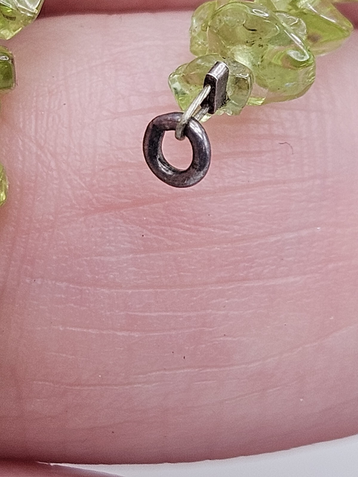 Vintage Sterling Silver Luck Small Charm Peridot Chip Bead Bracelet
