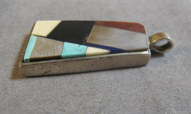 Vintage Southwestern Inlay Sterling Silver Pendant