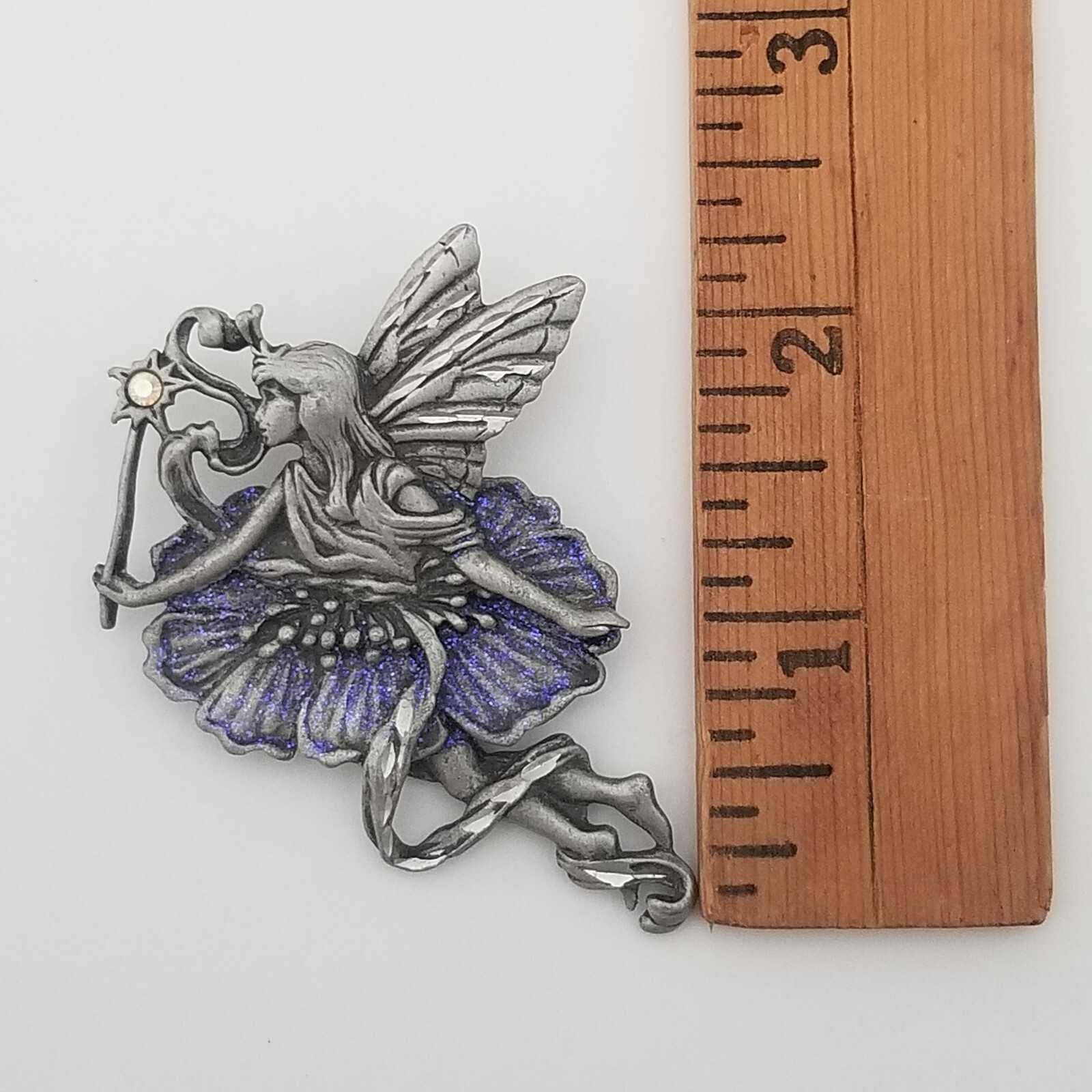 JJ Jonette Jewelry Pewter Fairy Purple Glitter Brooch Pin Fairytale Fantasy