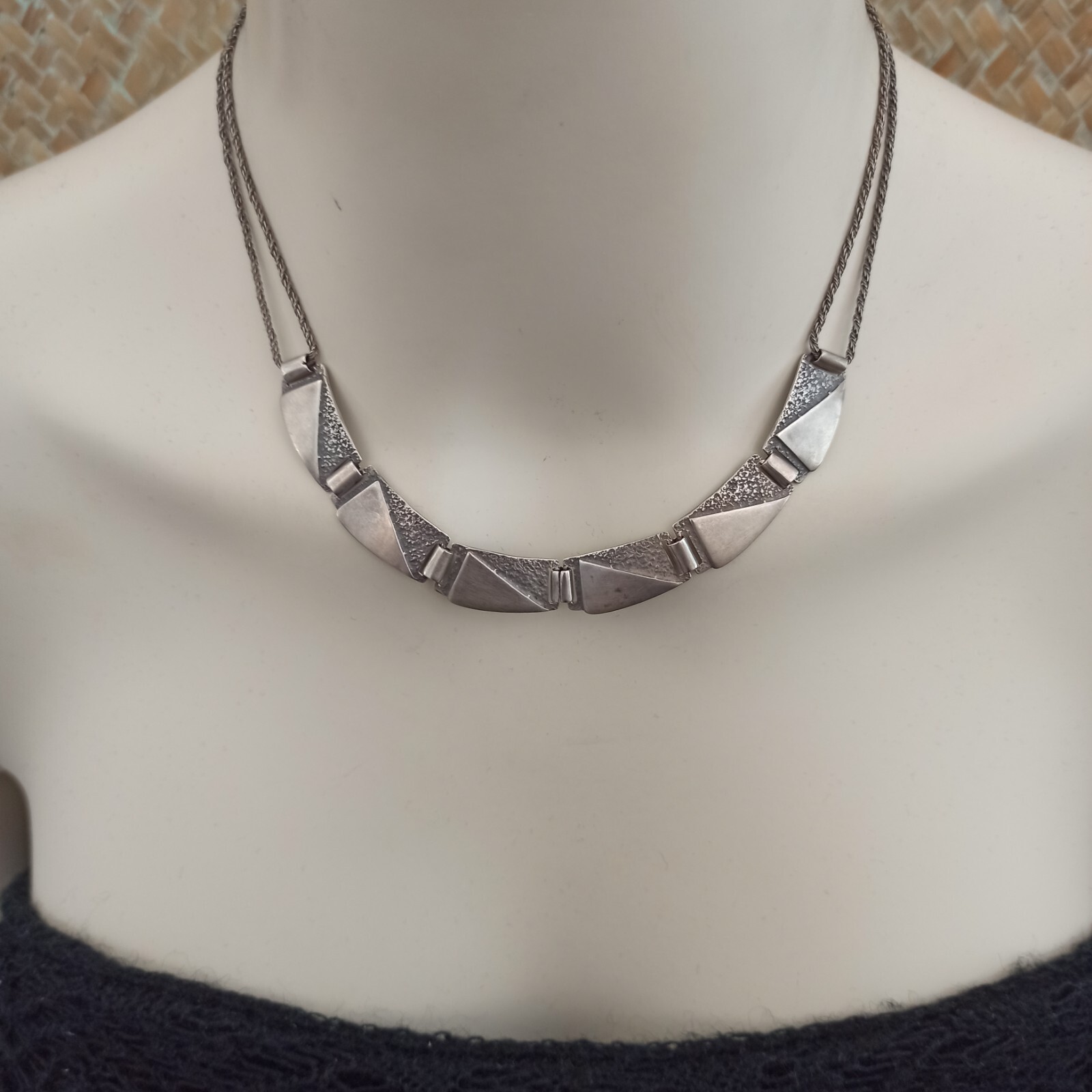 Vintage Silver Necklace Modernist Geometric Articulated Links Cleopatra Inspired
