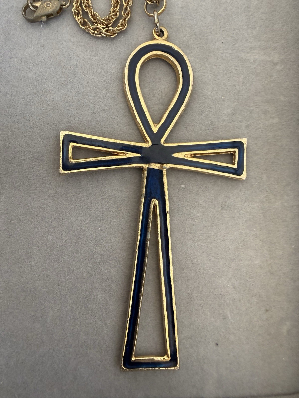 Vintage Accessocraft Egyptian Revival Ankh Pendant Necklace Enamel w/Gold Finish