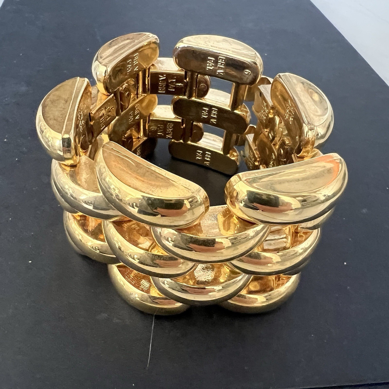 Vtg Italian Bracelet Brev. Pat. gold Plate 1960s Mid Century 8″ (CLASP DAMAGED)