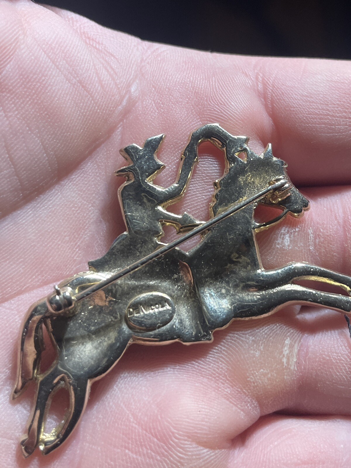 Vintage Signed DENICOLA Paul Revere PIN BROOCH USA Patriot RARE Gold Tone